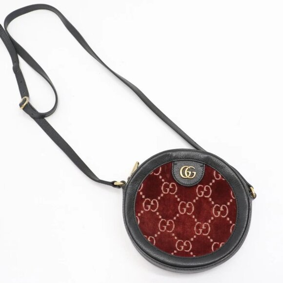 Gucci Ophidia Round Shoulder Bag GG Velvet Mini Red 574978 - Picture 1 of 14